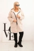 Women's Plus Size viscose coat with zipper and hood beige