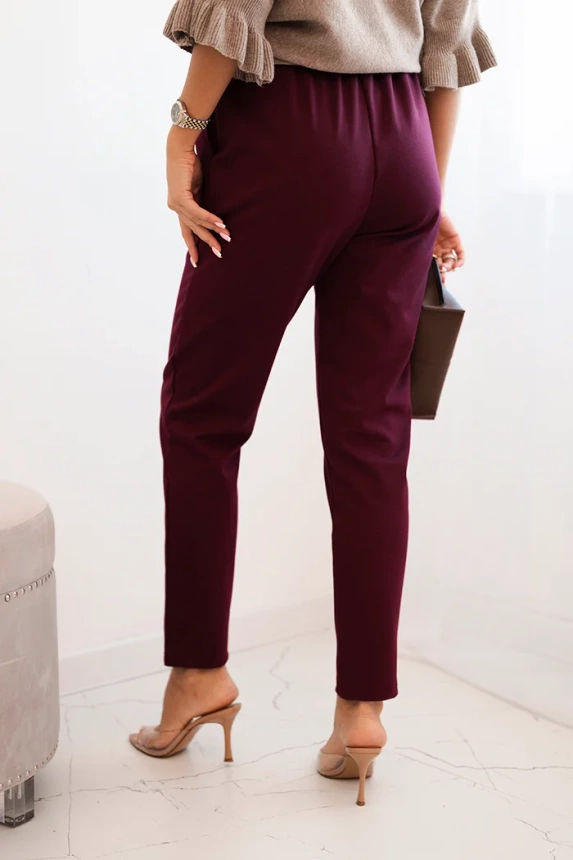Damenhose aus Viskose mit Gürtel und schmalem Bein bordeaux