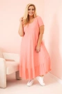 Plus size women's dress with short sleeves and ruffle made of light viscose pink