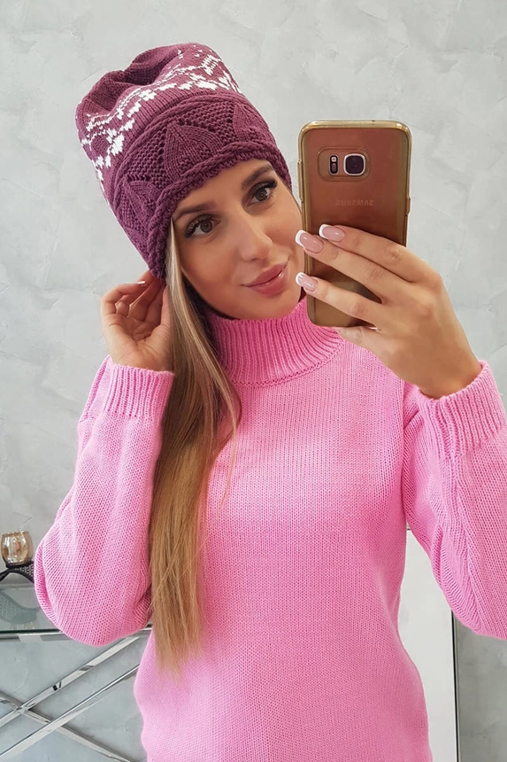 Moteriška kepurė Kira K374 tamsiai violetinė+balta