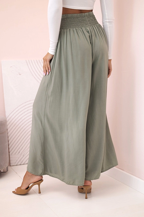 Women's viscose trousers with elastic waistband khaki