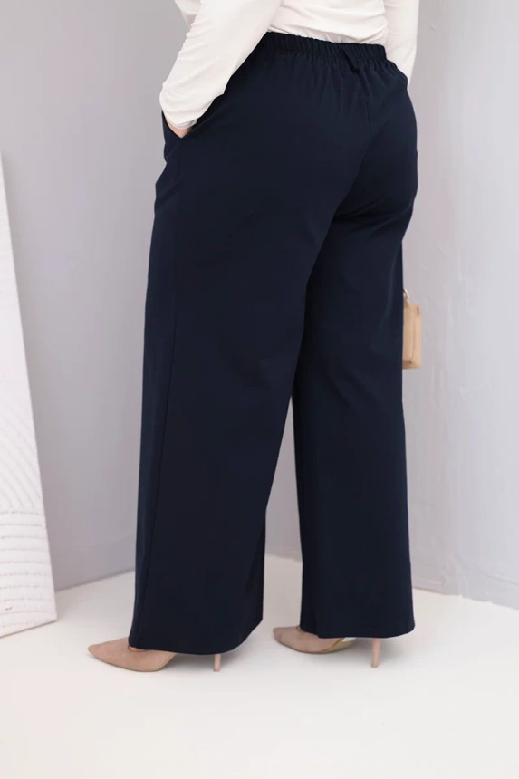 Plus Size women's pants with wide legs and high waist blue