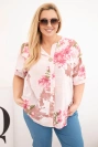 Moteriška medvilninė palaidinė Plus Size su V formos iškirpte gėlių raštu pudrinė rožinė