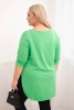 Women's cotton Plus Size blouse with a V-neck and rolled-up sleeves light green