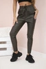 Damenhose aus Kunstleder mit Bindung und Schlitz am Bein khaki