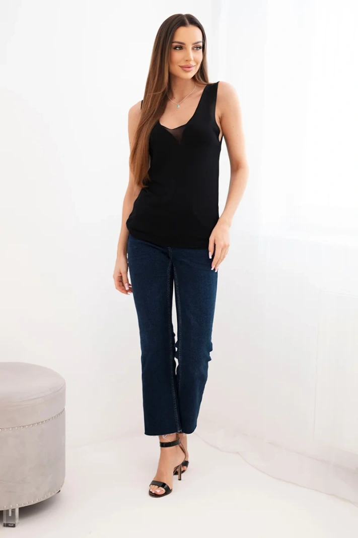 Women's viscose sleeveless blouse with V-neck black