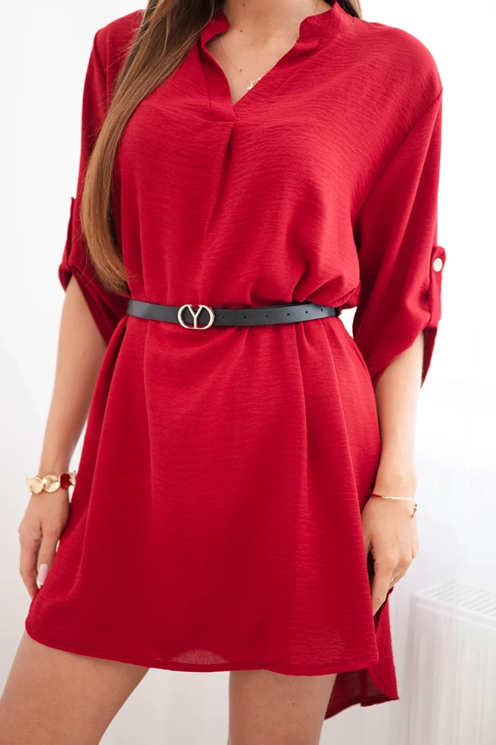 Kleid mit längerem Rückenteil und Gürtel bordeaux