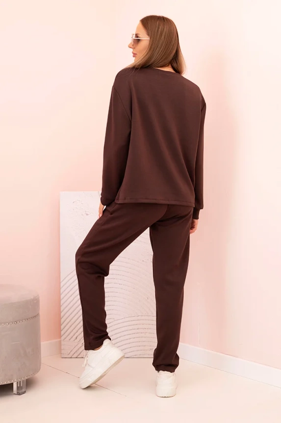 Women's set butter sweatshirt and pants with elastic brown