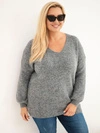 Plus Size women's sweater with wool with V-neck charcoal