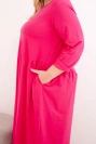 Damenkleid Plus Size aus Baumwolle mit langen Ärmeln und Raffung in der Taille fuchsia