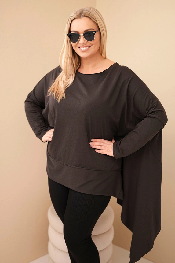Damen Tunika Plus Size aus Baumwolle mit asymmetrischem Saum braun