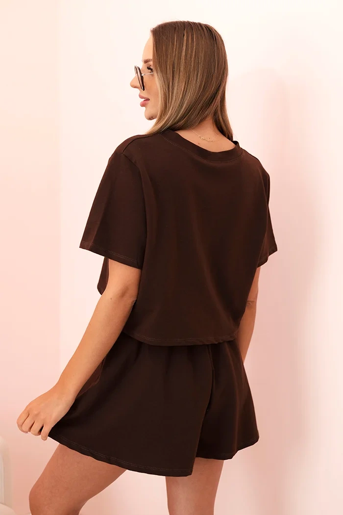 Women's cotton set with wide shorts brown