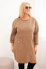 Moteriška suknelė Plus Size su kišene ir 3/4 rankovėmis, karamelinė