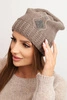 Women's winter wool cap with rhinestones and pattern K455 cappuccino