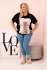 Dámska bavlnená blúzka Plus Size s nápisom „Day Dream“ čierna + ťavia