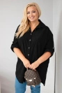 Moteriški marškiniai Plus Size iš veliūro viskozės su prisegamomis rankovėmis juoda
