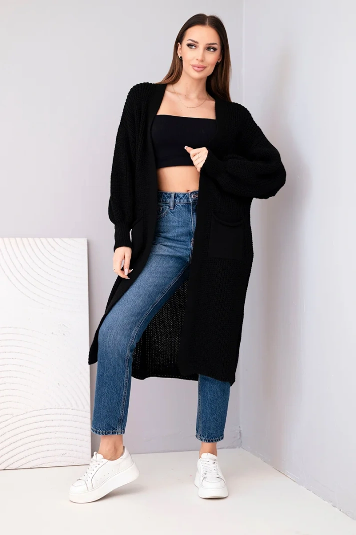 Pullover lange Strickjacke schwarz