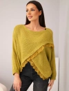 Asymmetrical women's sweater with lace insert olive