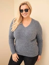Moteriškas megztinis Plus Size iš baby alpakos su ilgomis rankovėmis grafito spalva