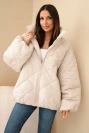 Women's quilted jacket with a high stand-up collar beige