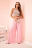 Women's wide viscose trousers with elastic waistband light pink