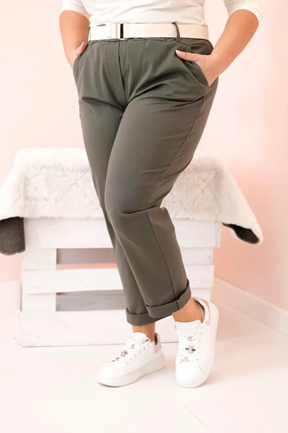 Women's Punto Milano Winter Plus Size Pants with belt khaki