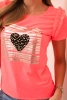 Women's cotton blouse with ruffles and a heart of rhinestones neon pink