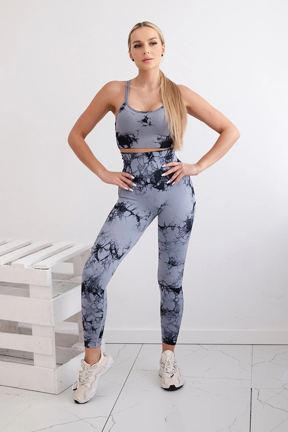 Fitness set top + push up leggings grey + black