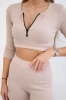 Rebrovaný crop top set svetlo béžová