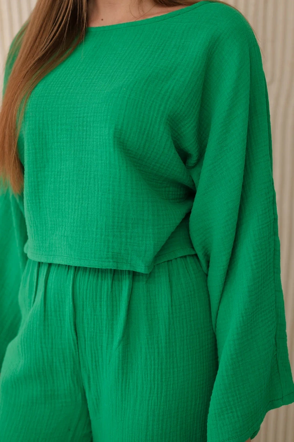 Musselin-Set Bluse + Hose grün