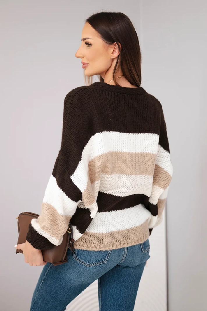 Women's cardigan striped buttoned brown