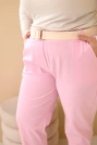 Dámské bavlněné kalhoty Plus Size s páskem světle růžové
