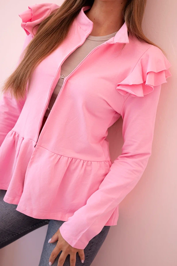 Women's cape with ruffles and stand-up collar light pink