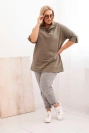 Damenbluse Plus Size aus Baumwolle mit lockerem Schnitt und Wasserfallausschnitt khaki