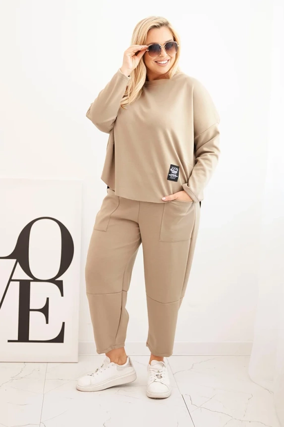 Damen Komplettset Plus Size Butter Sweatshirt und Hose mit Taschen fango