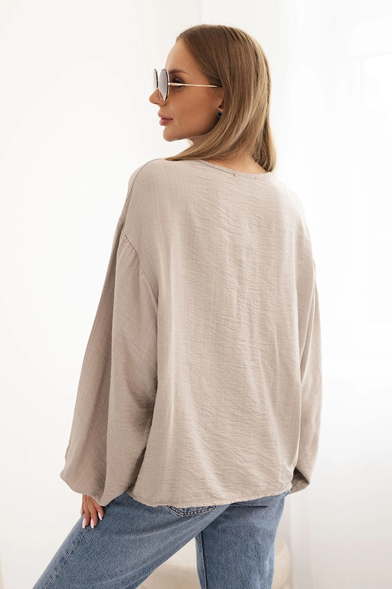 Women's blouse with viscose, gathered neckline and fango decoration