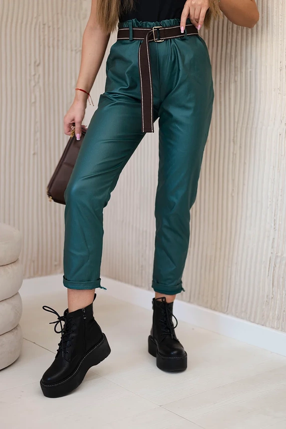 Waxed trousers with a belt green