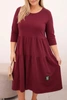 Cotton Plus Size women's dress with ruffles and rolled sleeves burgundy