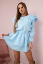 Kleid mit vertikalen Rüschen blau