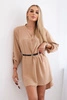 Dress with longer back and belt light camel