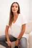 Women's cotton blouse with a V-neck and short sleeves ecru