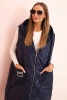 Dámska prešívaná vesta Plus Size s kapucňou na zips modrá