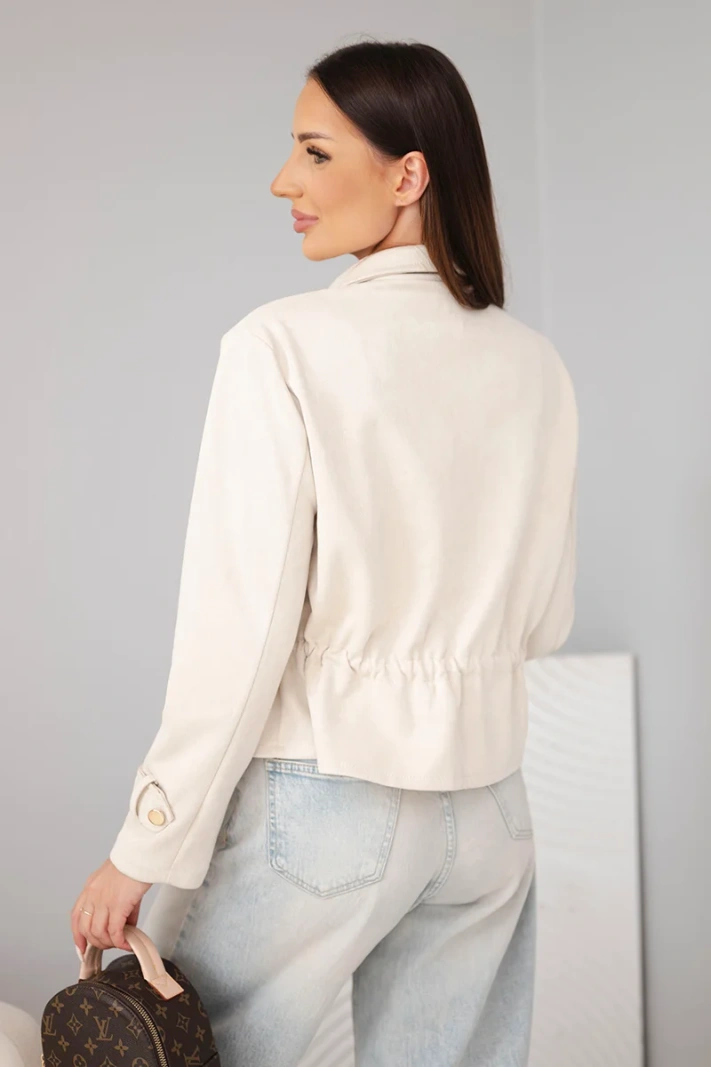 Women's suede jacket with pockets and a waistband beige
