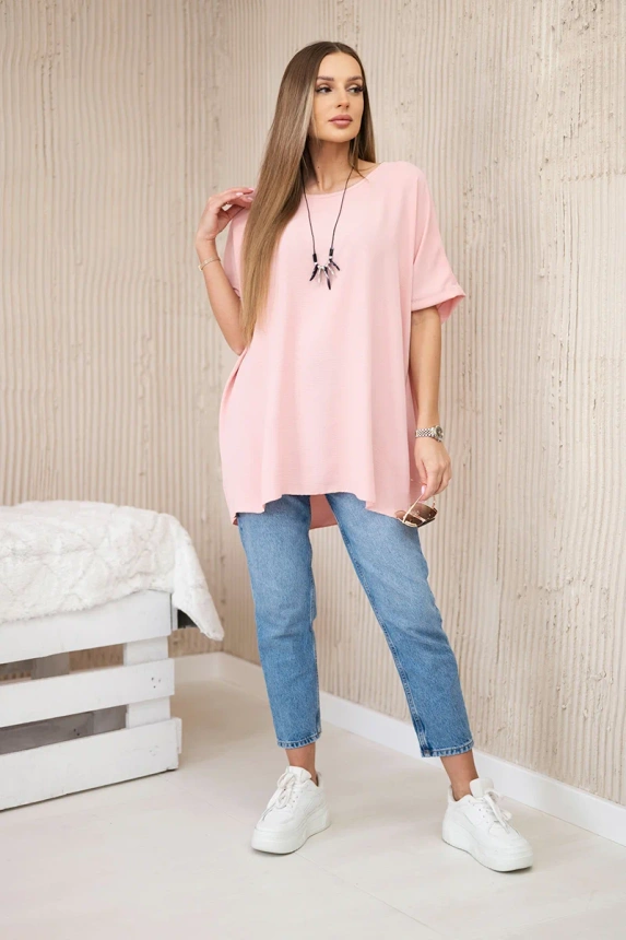 Oversize-Bluse mit Anhänger puderrosa