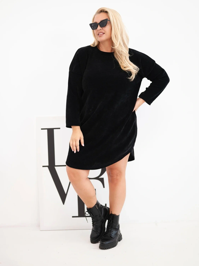 Dámske šaty Plus Size manžestrové s voľným strihom čierna