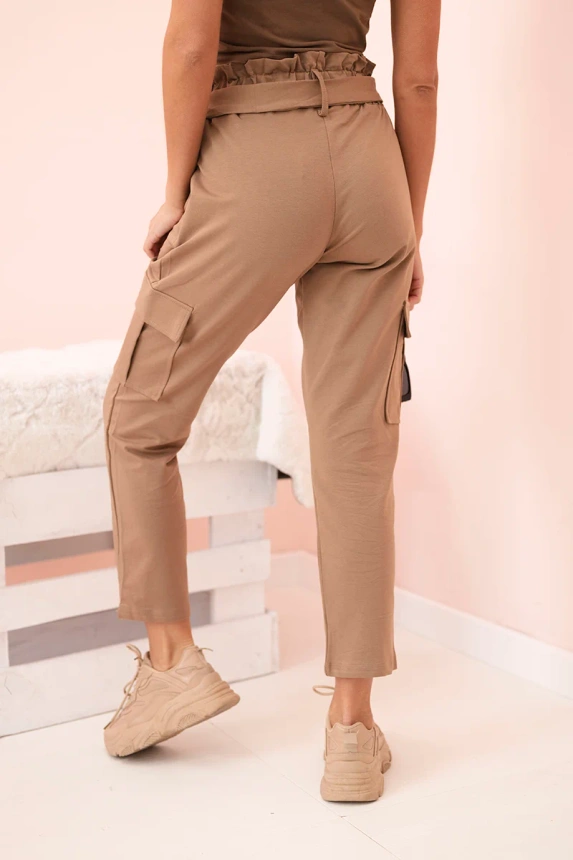 Cargohose mit hoher Taille für Damen Kamel