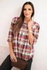 Women's cotton checkered shirt with a longer back beige