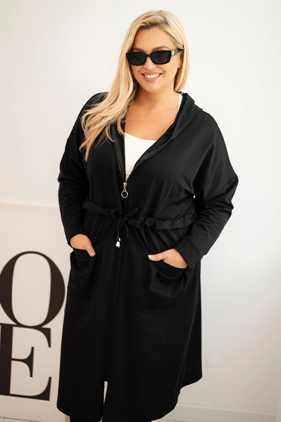 Dámská bavlněná mikina Plus Size s kapucí a kapsami černá