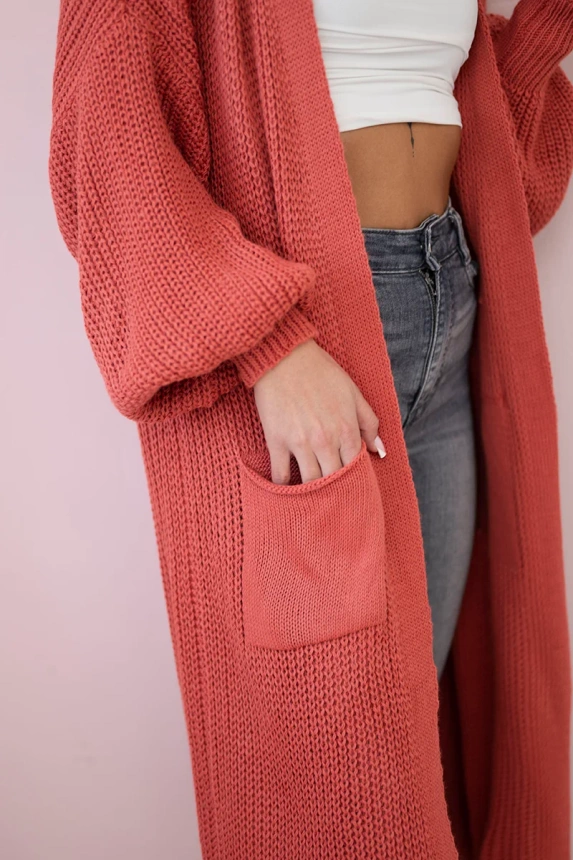 Sweater long cardigan dark pink