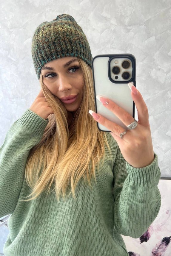 Fleecová čepice Melisa K241 hnědá+zelená